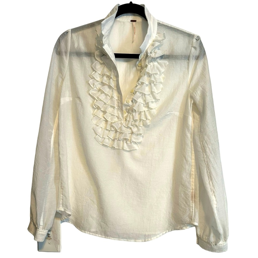 Free People ruffled buttoned ivory sheer tunic is size SP